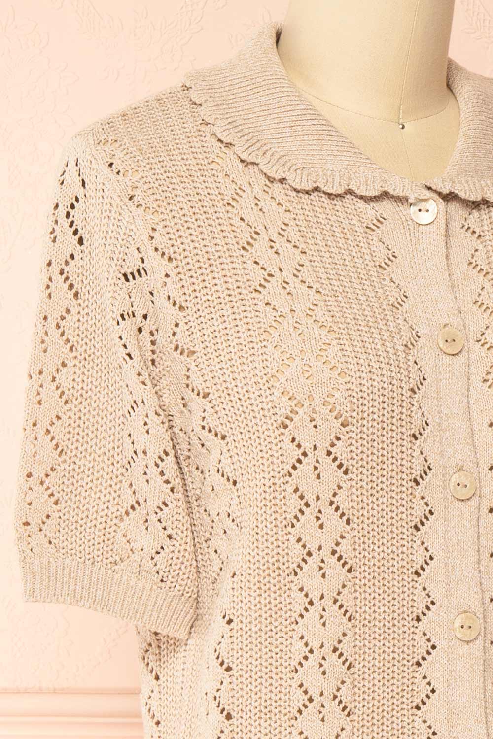 Gertie Beige | Openwork Short Sleeve Cardigan