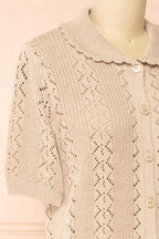 Gertie Beige | Openwork Short Sleeve Cardigan