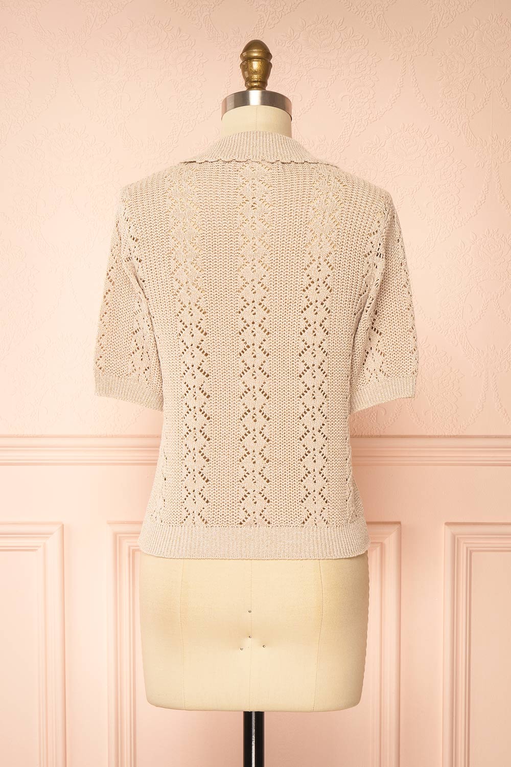 Gertie Beige | Openwork Short Sleeve Cardigan