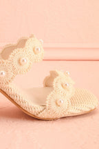Helenna | Heeled Sandals with Floral Straps and Pearls