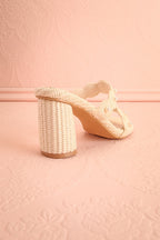 Helenna | Heeled Sandals with Floral Straps and Pearls