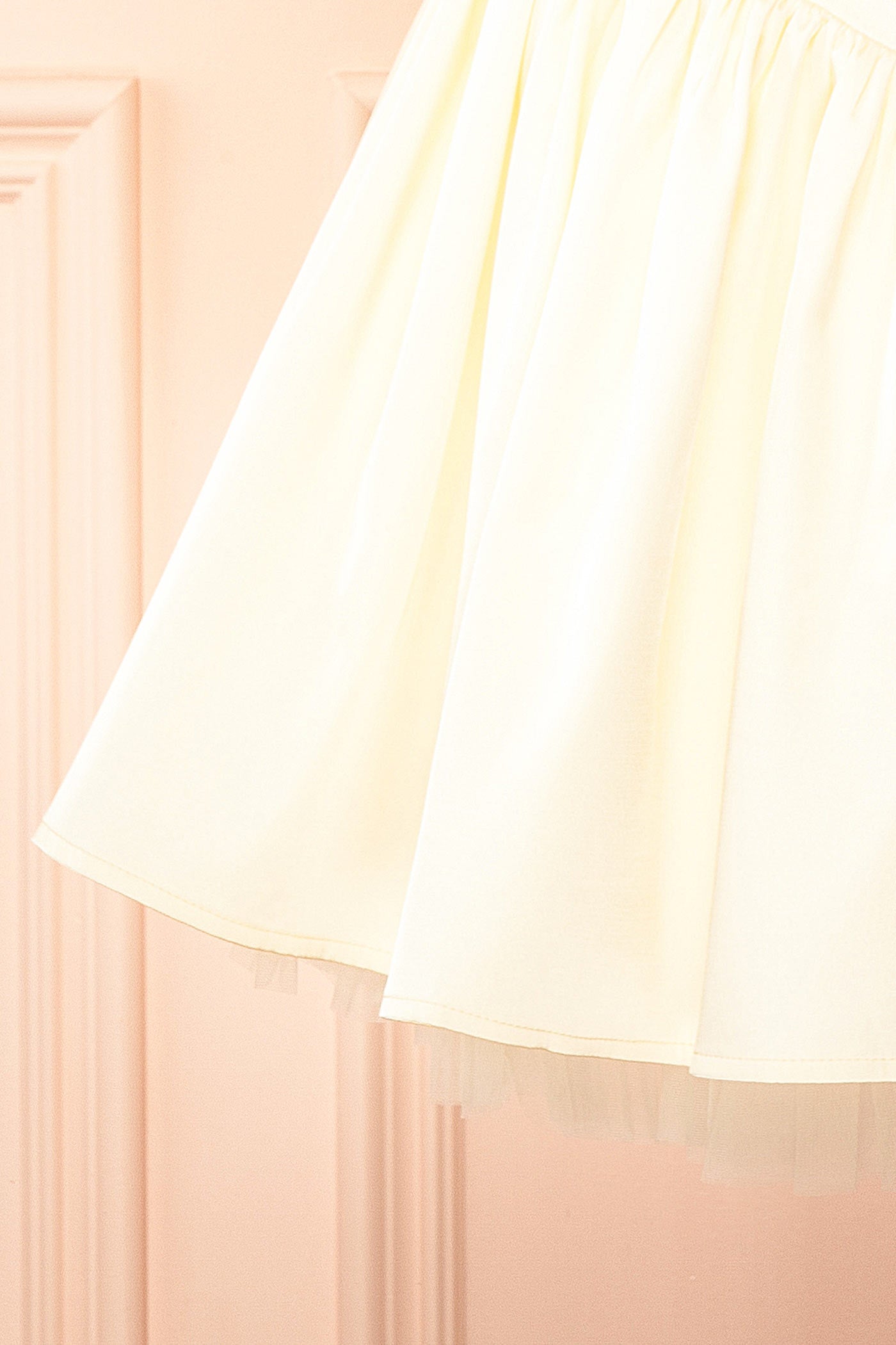 Idolia Light Yellow | Satin Cowl Neck Mini Dress with Open Lace-Up Back