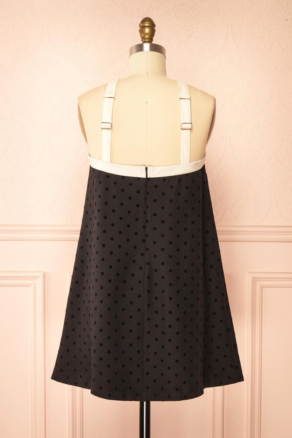 Isalda Black | Polka Dot Mini Dress with White Contrast Bow Detail