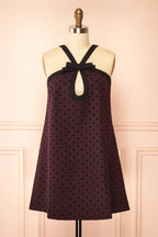 Isalda Purple | Polka Dot Mini Dress with Bow