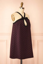 Isalda Purple | Polka Dot Mini Dress with Bow