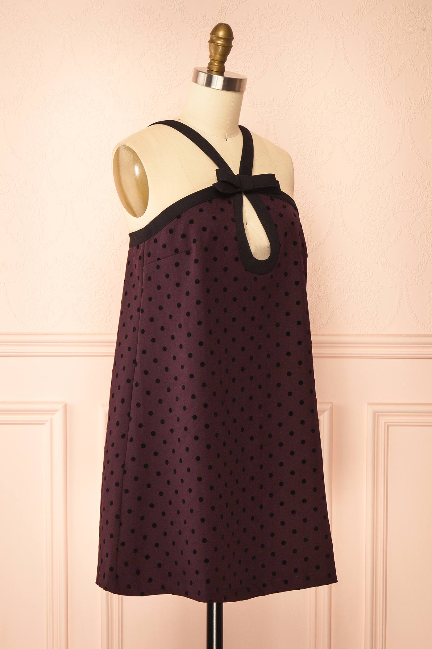 Isalda Purple | Polka Dot Mini Dress with Bow