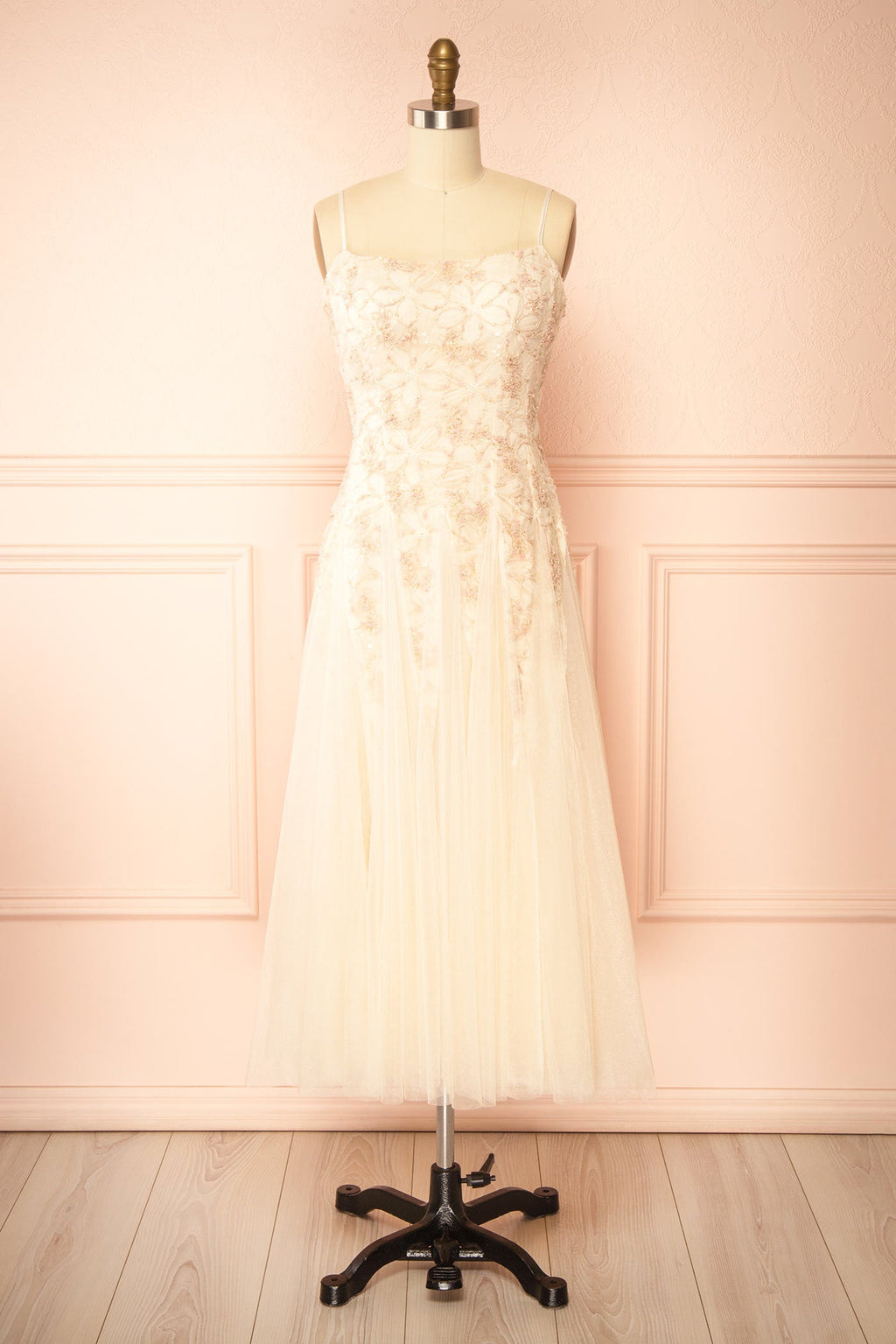 Jamie Pink | Midi Dress with Floral Lace