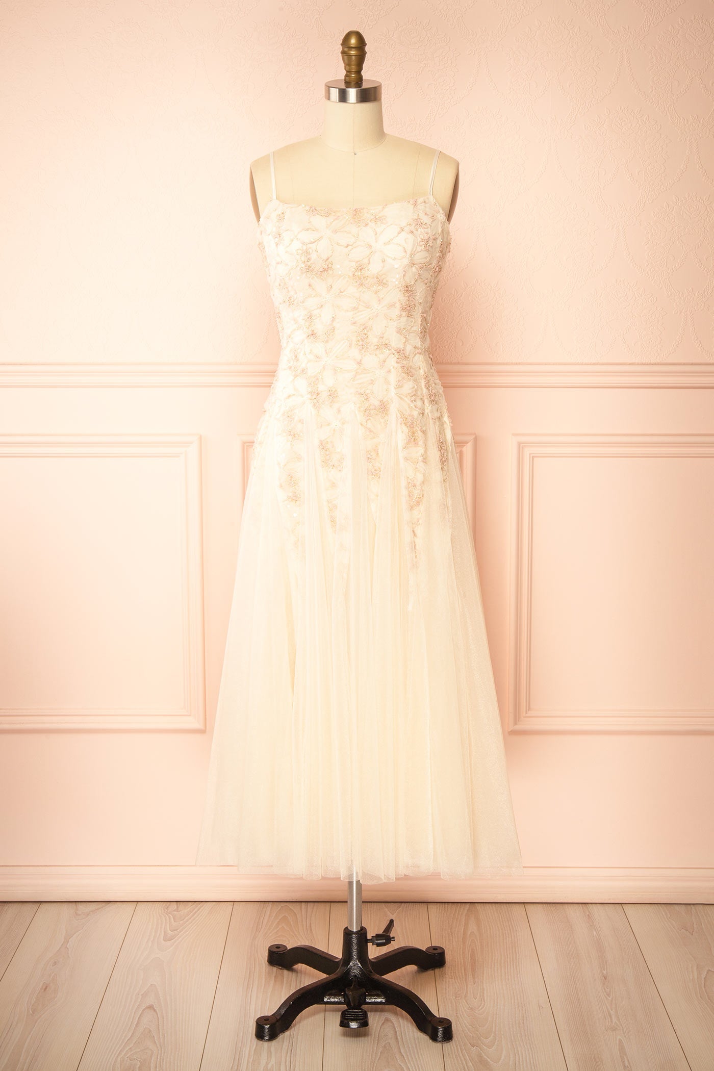 Jamie Pink | Midi Dress with Floral Lace