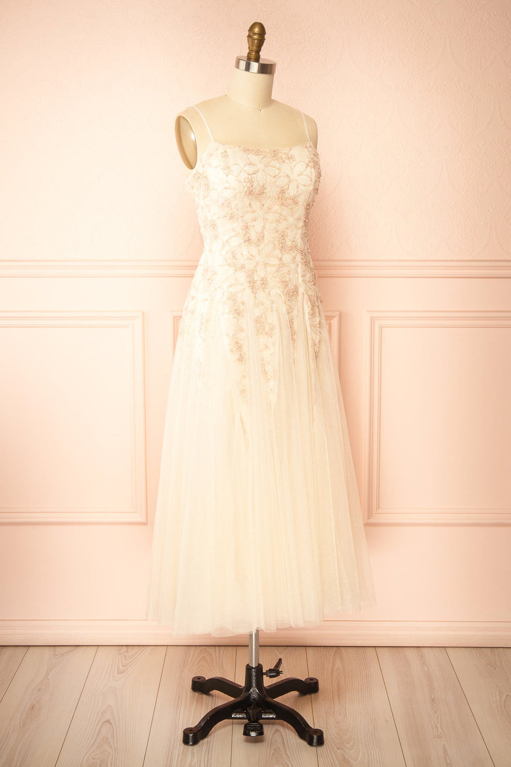 Jamie Pink | Midi Dress with Floral Lace