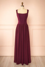 Joalie | Burgundy Sleeveless Maxi Dress with Structured Bodice