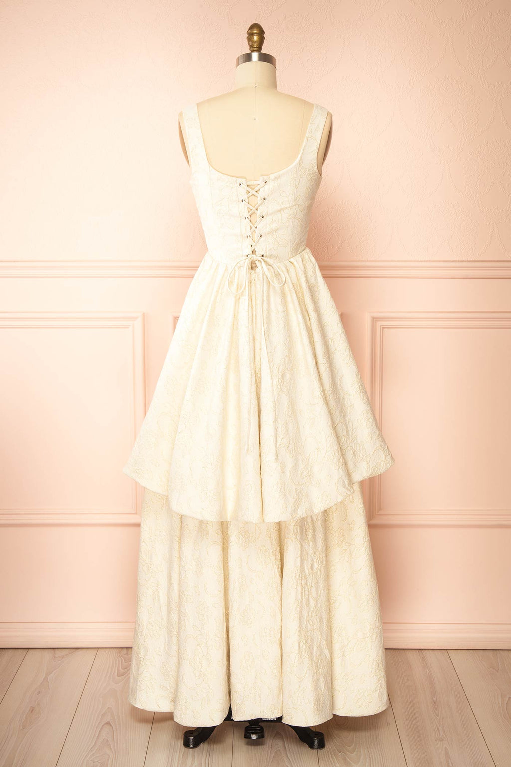 Kaeris Ivory | Floral Shimmering Jacquard High-Low Dress