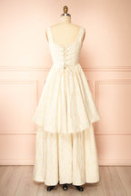 Kaeris Ivory | Floral Shimmering Jacquard High-Low Dress