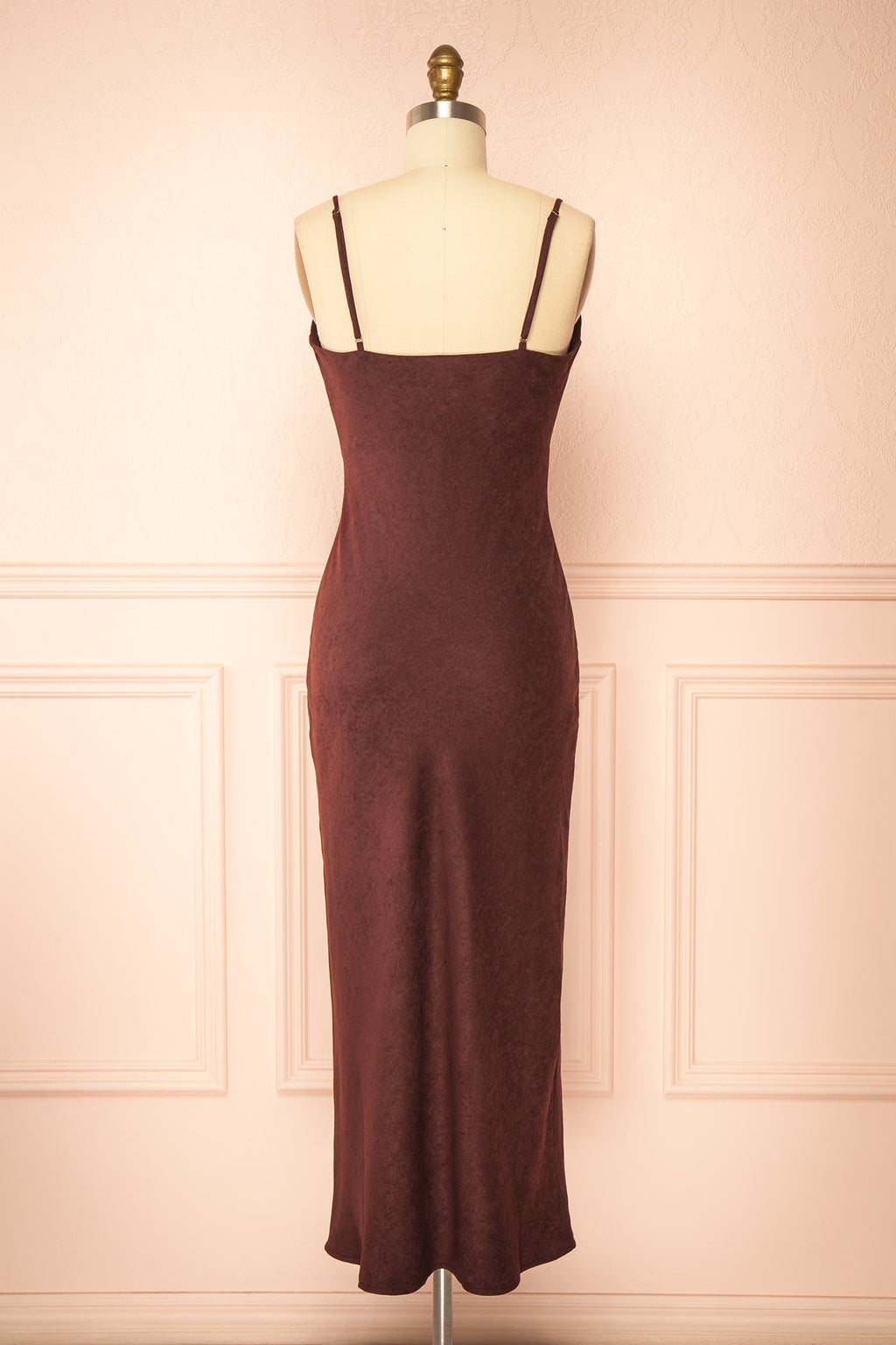 Kaissa | Brown Faux Suede Cowl Neck Midi Slip Dress