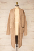 Kastamonu | Beige Herringbone Knit Long Cardigan