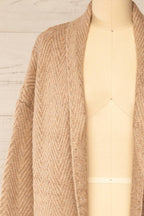 Kastamonu | Beige Herringbone Knit Long Cardigan