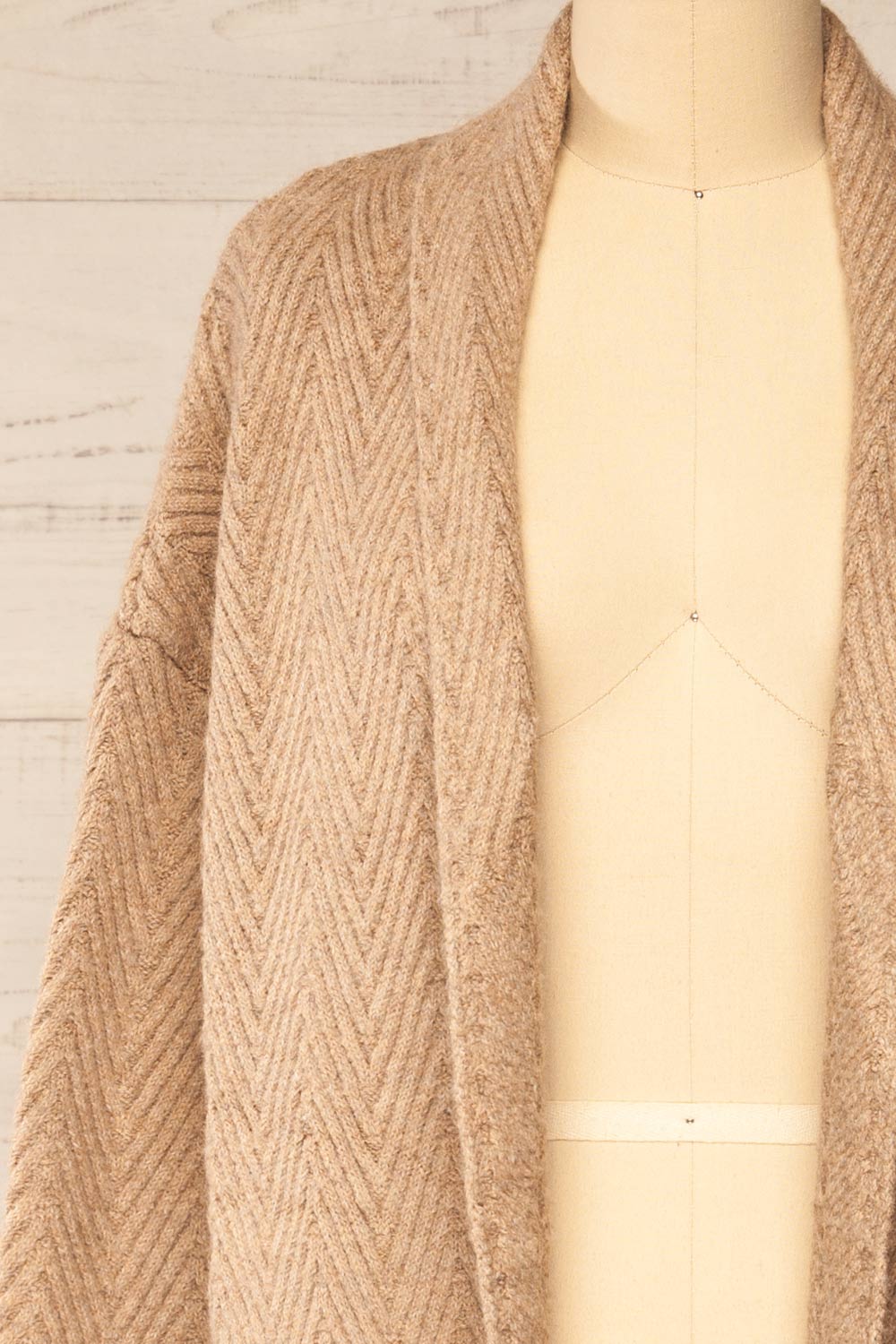 Kastamonu | Beige Herringbone Knit Long Cardigan