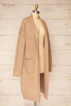 Kastamonu | Beige Herringbone Knit Long Cardigan