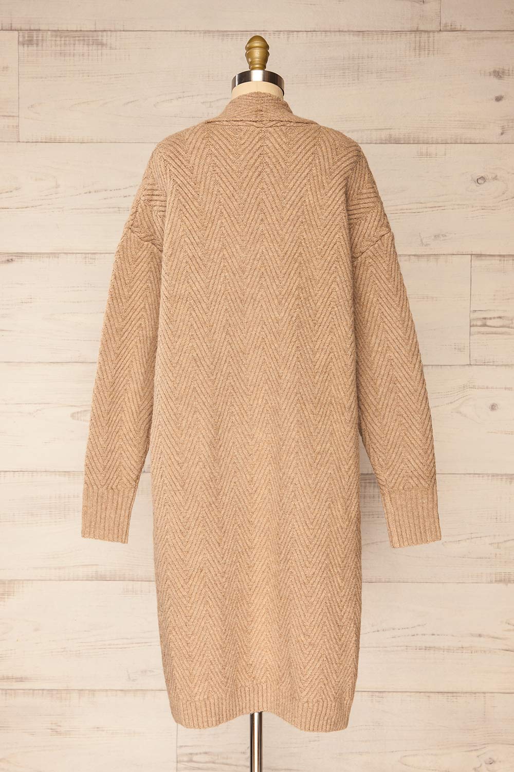 Kastamonu | Beige Herringbone Knit Long Cardigan