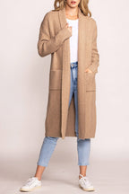 Kastamonu | Beige Herringbone Knit Long Cardigan