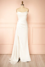 Kasumi | Ivory Satin Maxi Wedding Dress with Slit