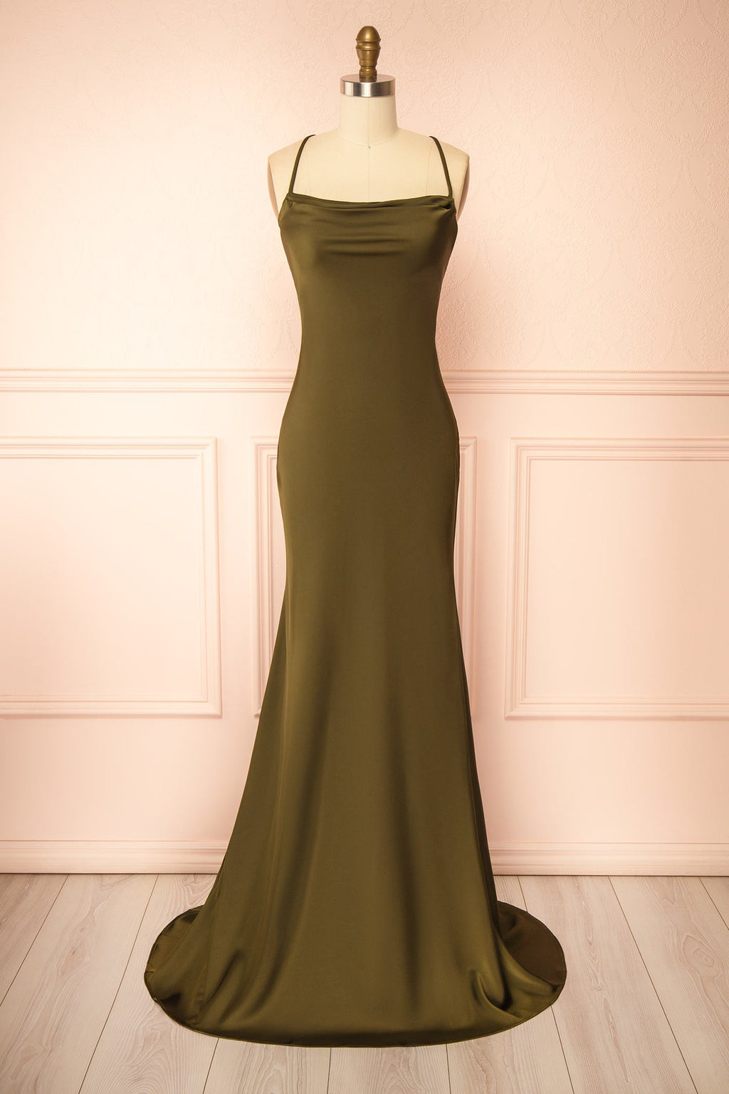 Keelan Khaki | Cowl Maxi Dress with Open Back
