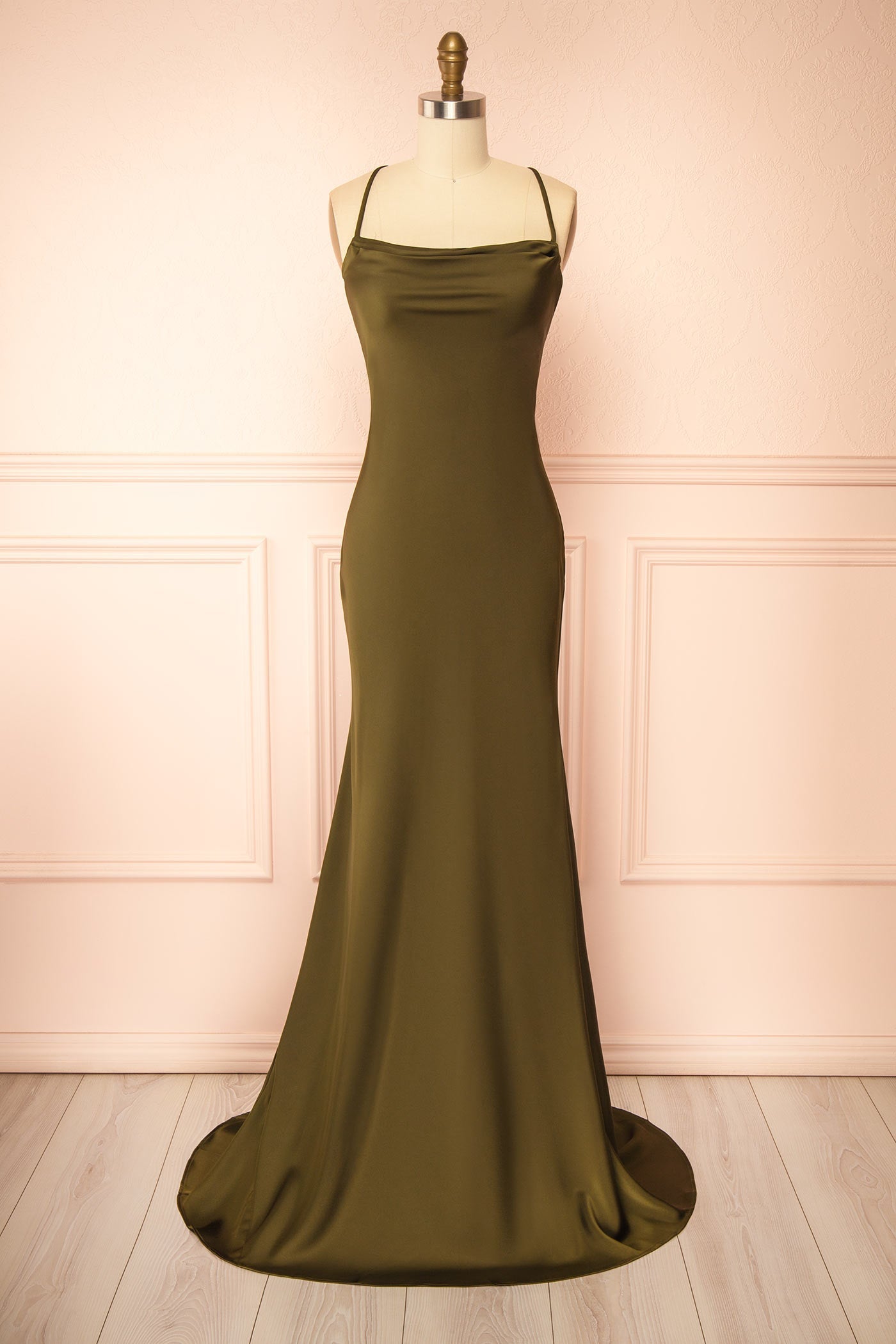 Keelan Khaki | Cowl Maxi Dress with Open Back