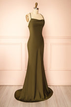 Keelan Khaki | Cowl Maxi Dress with Open Back