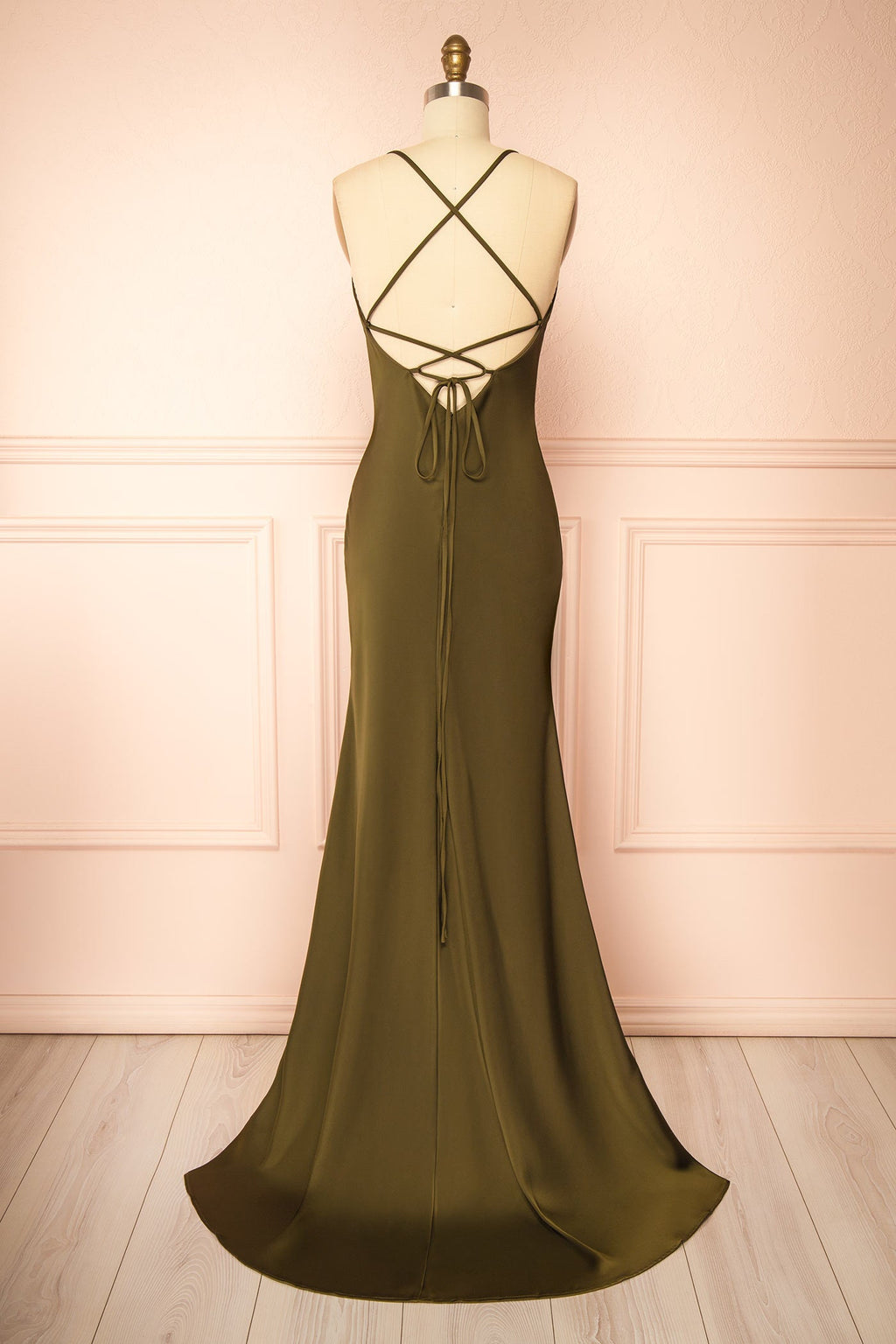 Keelan Khaki | Cowl Maxi Dress with Open Back