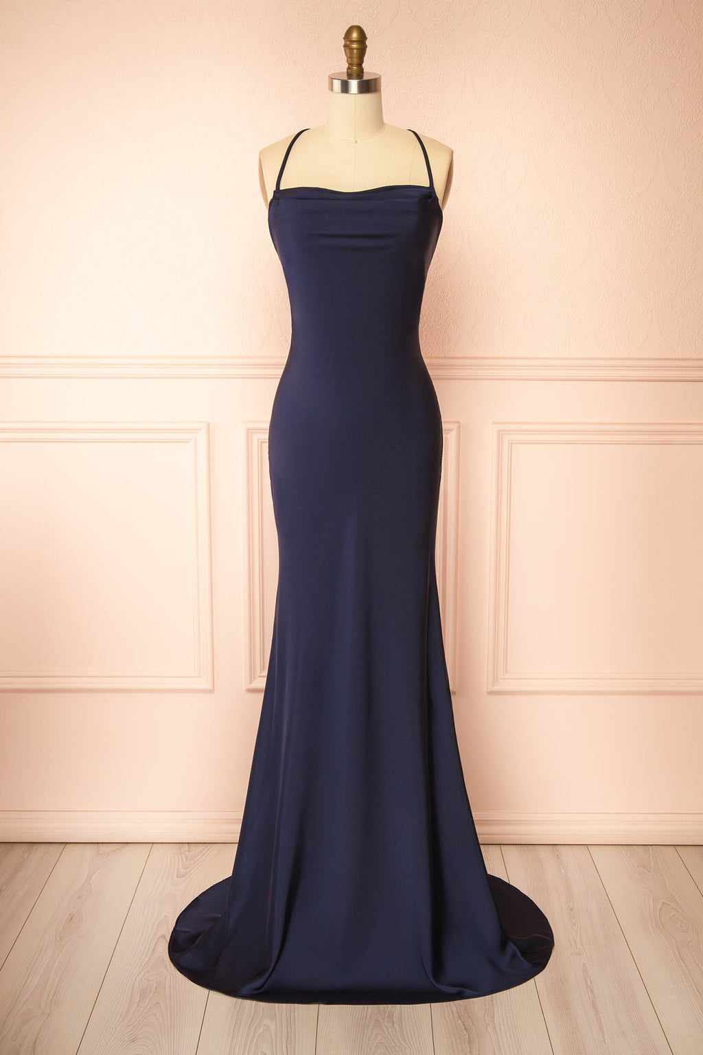 Keelan Navy | Cowl Maxi Dress with Open Back