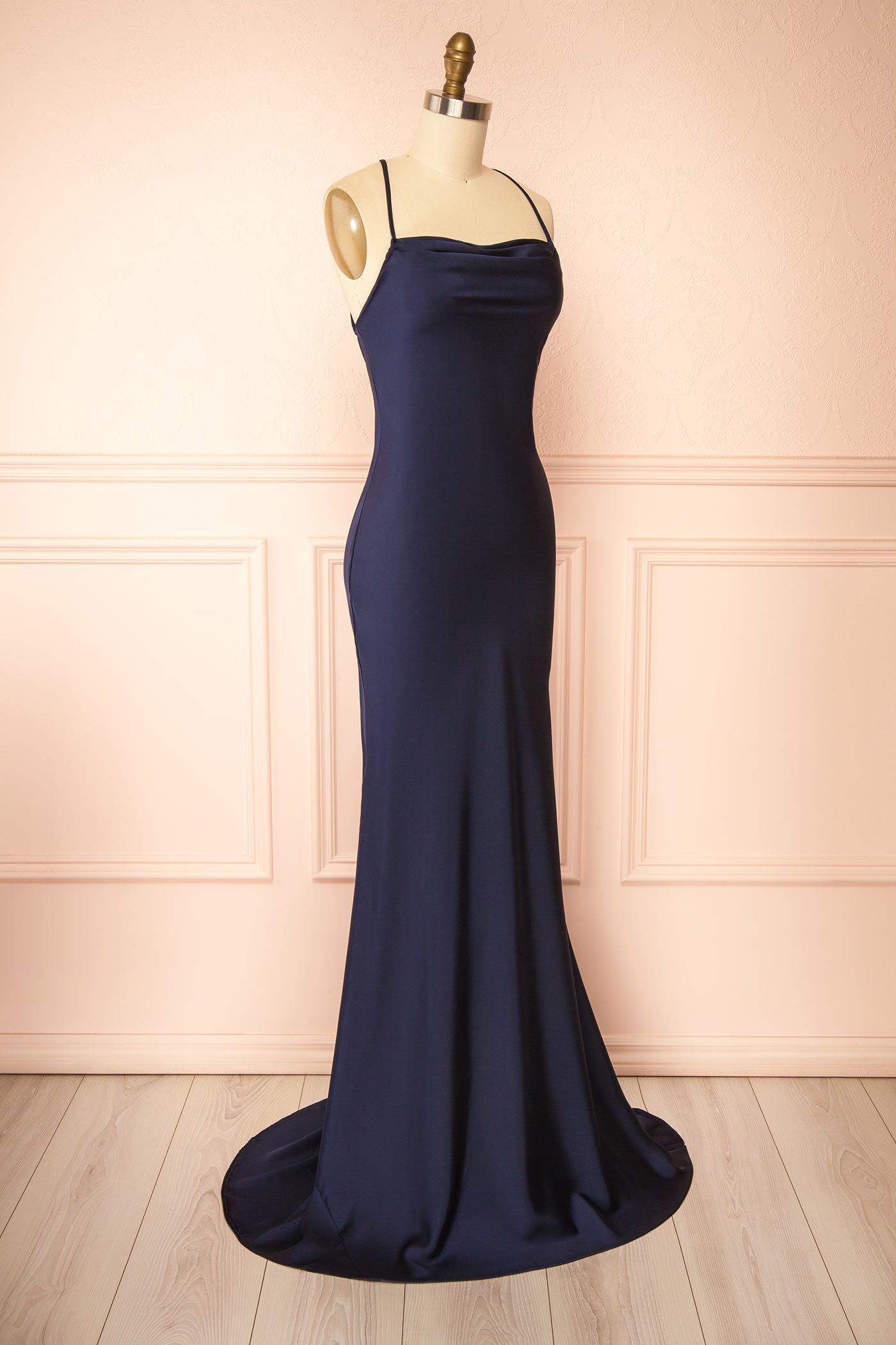 Keelan Navy | Cowl Maxi Dress with Open Back