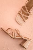 Kuina Beige | Strappy Mid Heel Sandals