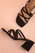 Kuina Black | Strappy Mid Heel Sandals