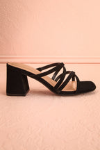 Kuina Black | Strappy Mid Heel Sandals