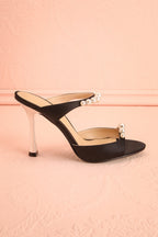 Lacie Black | Satin Pearl Strappy Heels