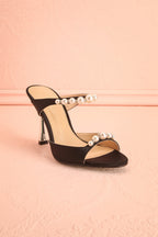 Lacie Black | Satin Pearl Strappy Heels