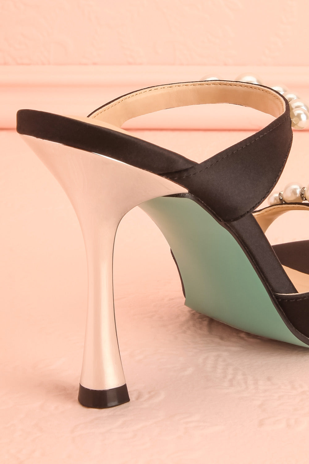Lacie Black | Satin Pearl Strappy Heels