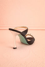Lacie Black | Satin Pearl Strappy Heels