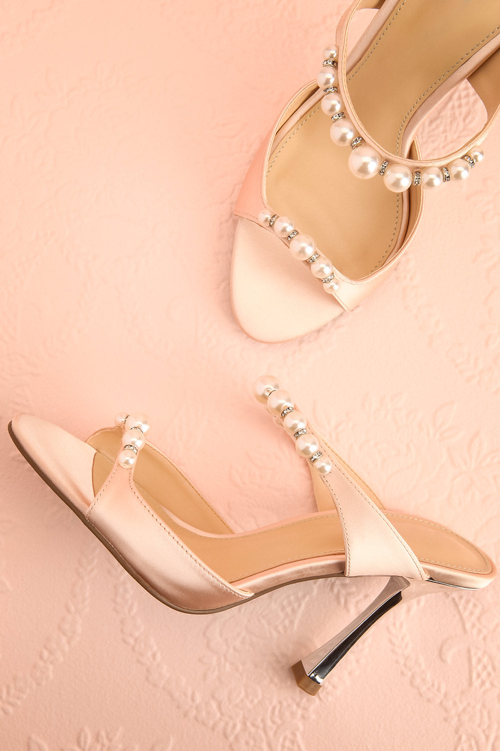 Lacie Blush | Satin Pearl Strappy Heels