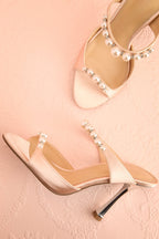 Lacie Blush | Satin Pearl Strappy Heels