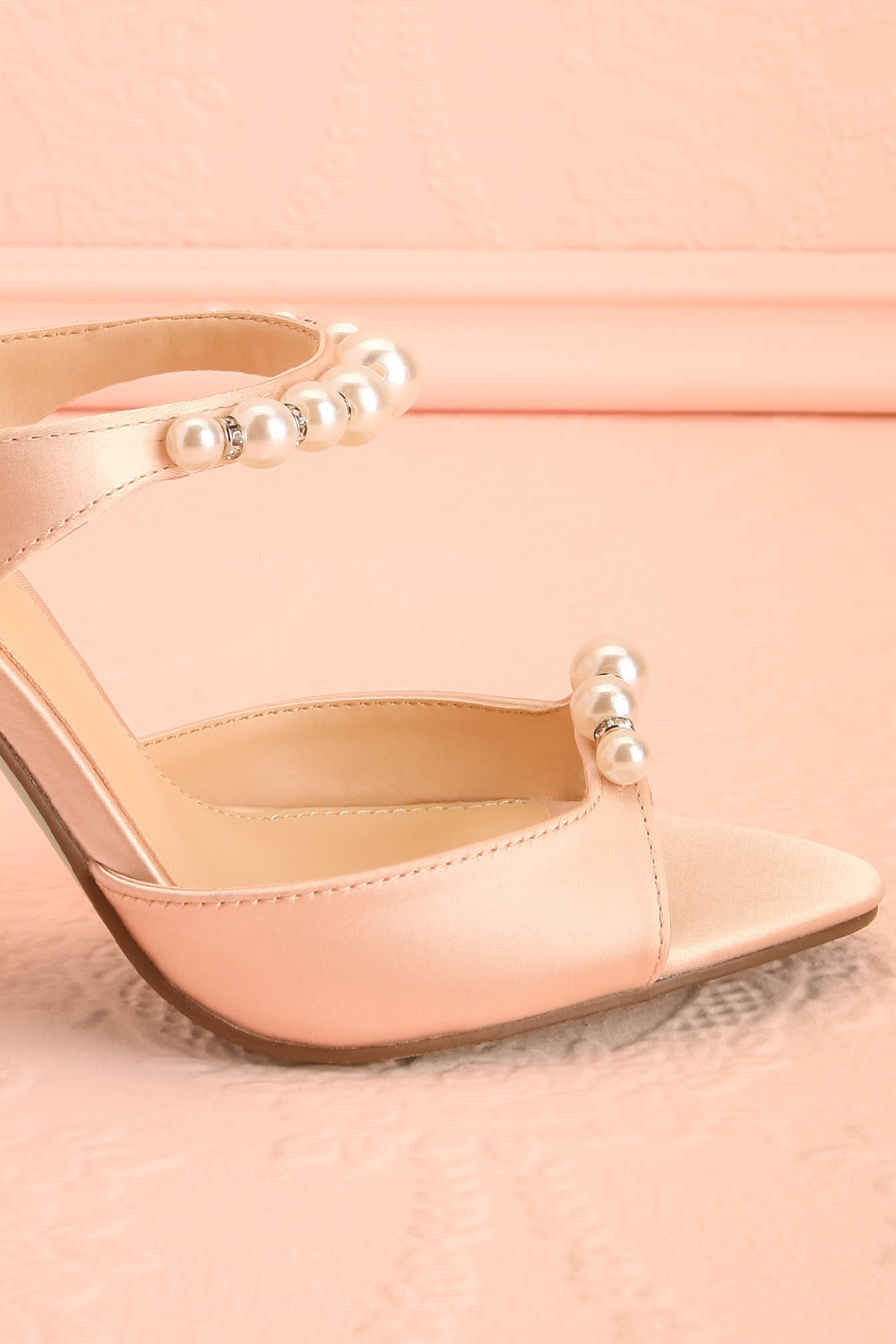 Lacie Blush | Satin Pearl Strappy Heels