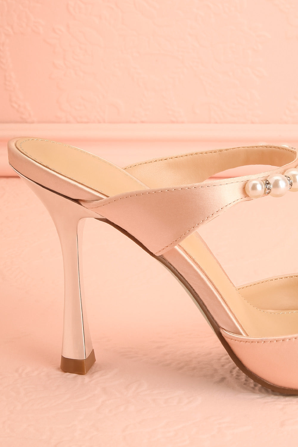 Lacie Blush | Satin Pearl Strappy Heels