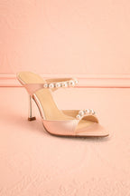 Lacie Blush | Satin Pearl Strappy Heels