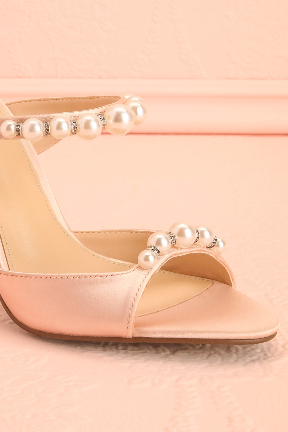Lacie Blush | Satin Pearl Strappy Heels