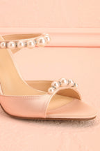 Lacie Blush | Satin Pearl Strappy Heels