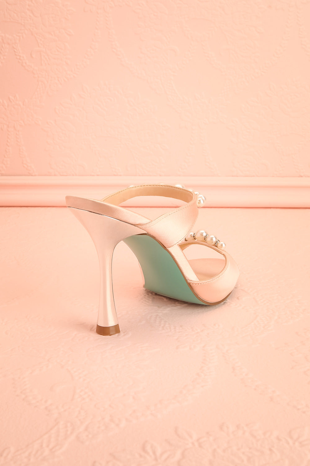 Lacie Blush | Satin Pearl Strappy Heels