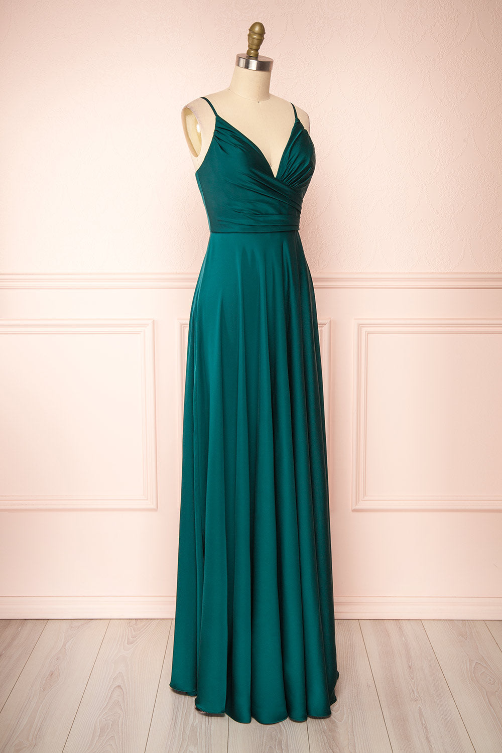 Lizza Green | Satin Maxi Dress with Slit