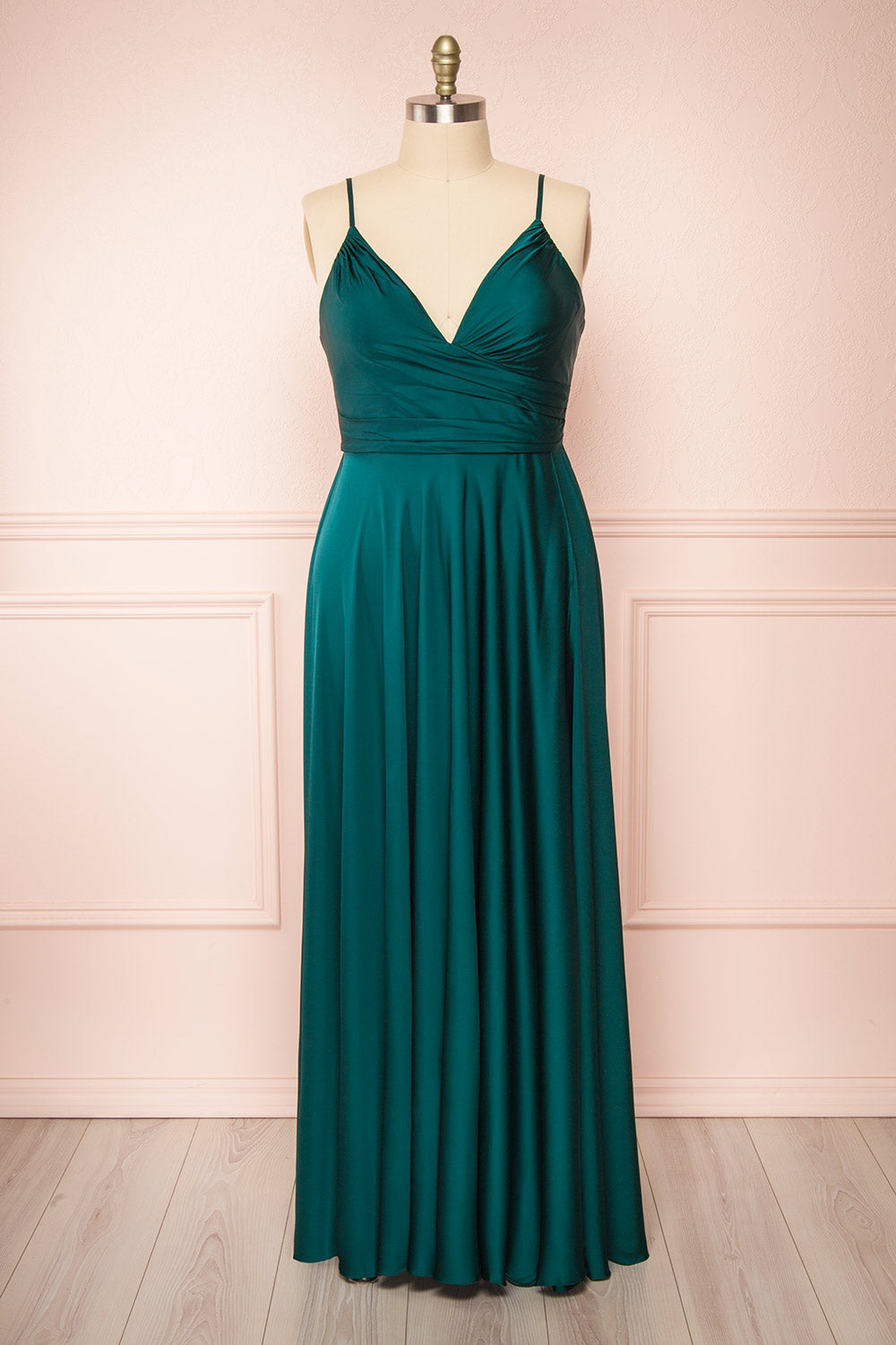 Lizza Green | Satin Maxi Dress with Slit