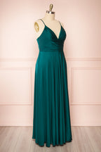 Lizza Green | Satin Maxi Dress with Slit
