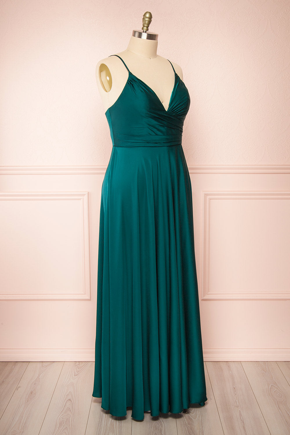 Lizza Green | Satin Maxi Dress with Slit