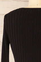 Lortona Black | Ribbed Knit Cardigan with Front Tie and Frill Details